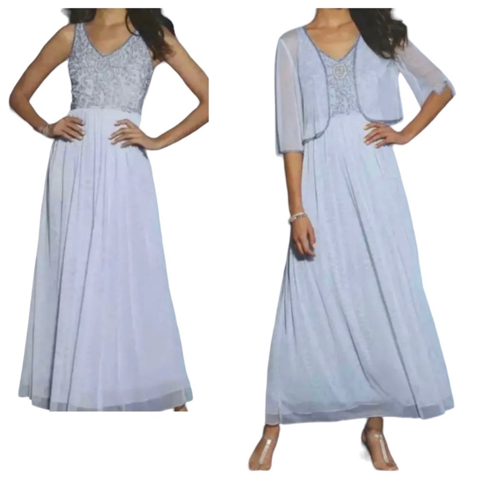Midnight Velvet Beaded Light Blue Mother of Bride Maxi Jacket Dress Suit size M